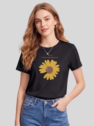 T-shirt 'Women Minimal Hand-Drawn Sunflower Print T-Shirt' LapaPlus en noir : devant