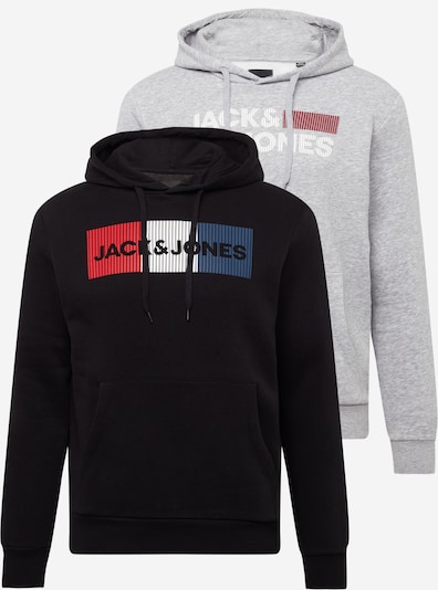 XS dydžio Megztinis be užsegimo iš JACK & JONES, spalva – margai pilka / raudona / juoda / balta, Prekių apžvalga