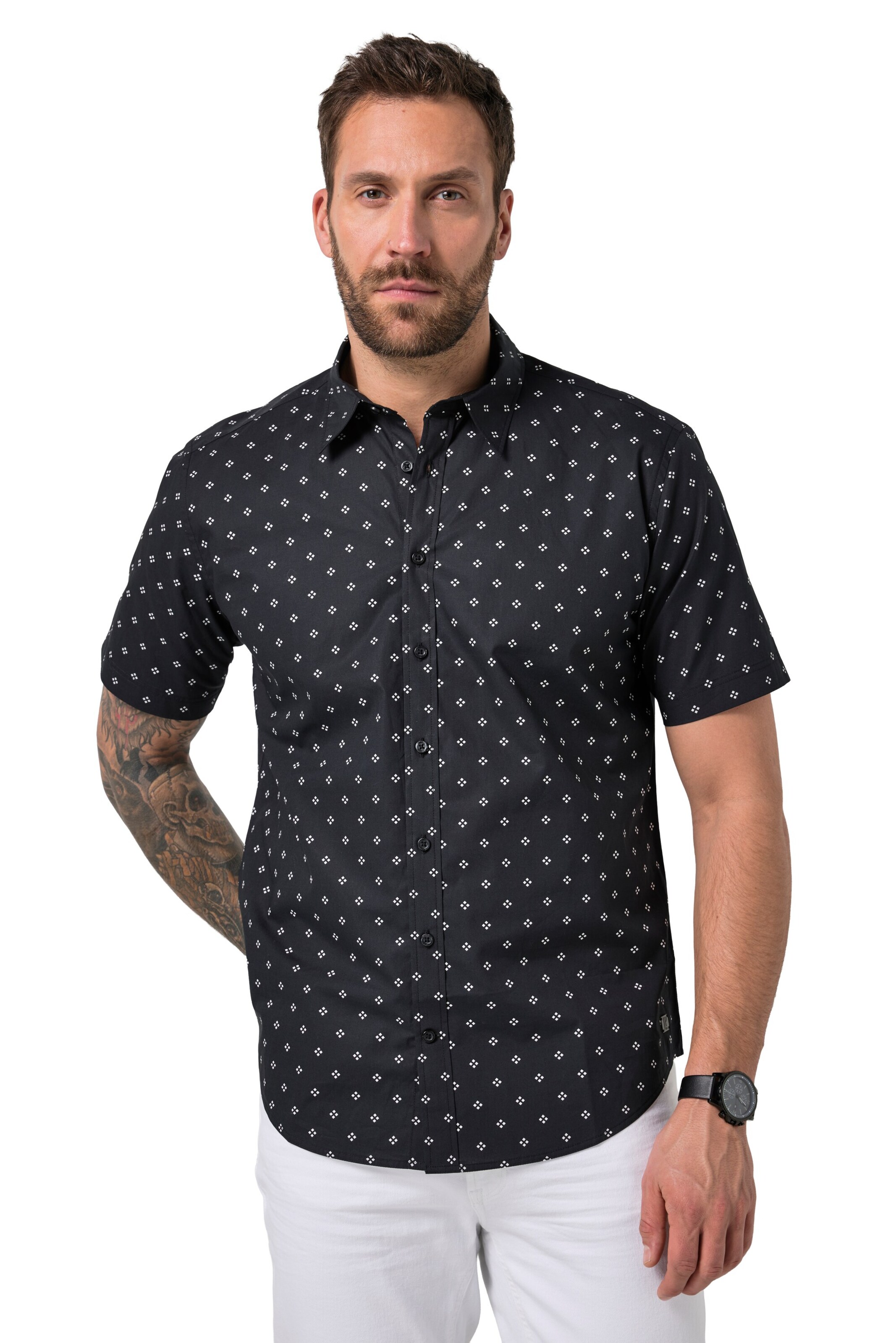 JP1880 Comfort fit Overhemd in Zwart: voorkant