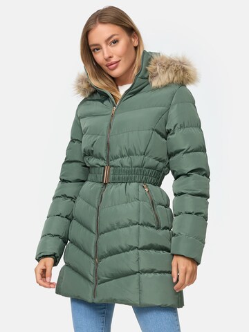 Threadbare Winter Coat 'Roo' in Green: front