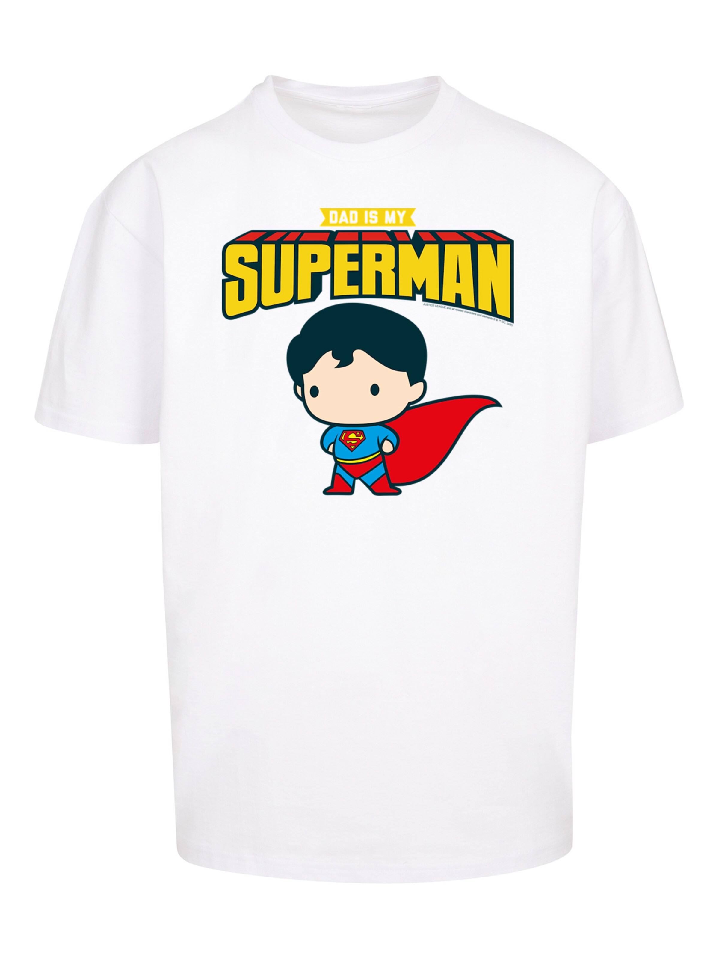 F4NT4STIC Shirt 'Superman Superheld My Dad Is My Hero' in Wit: voorkant