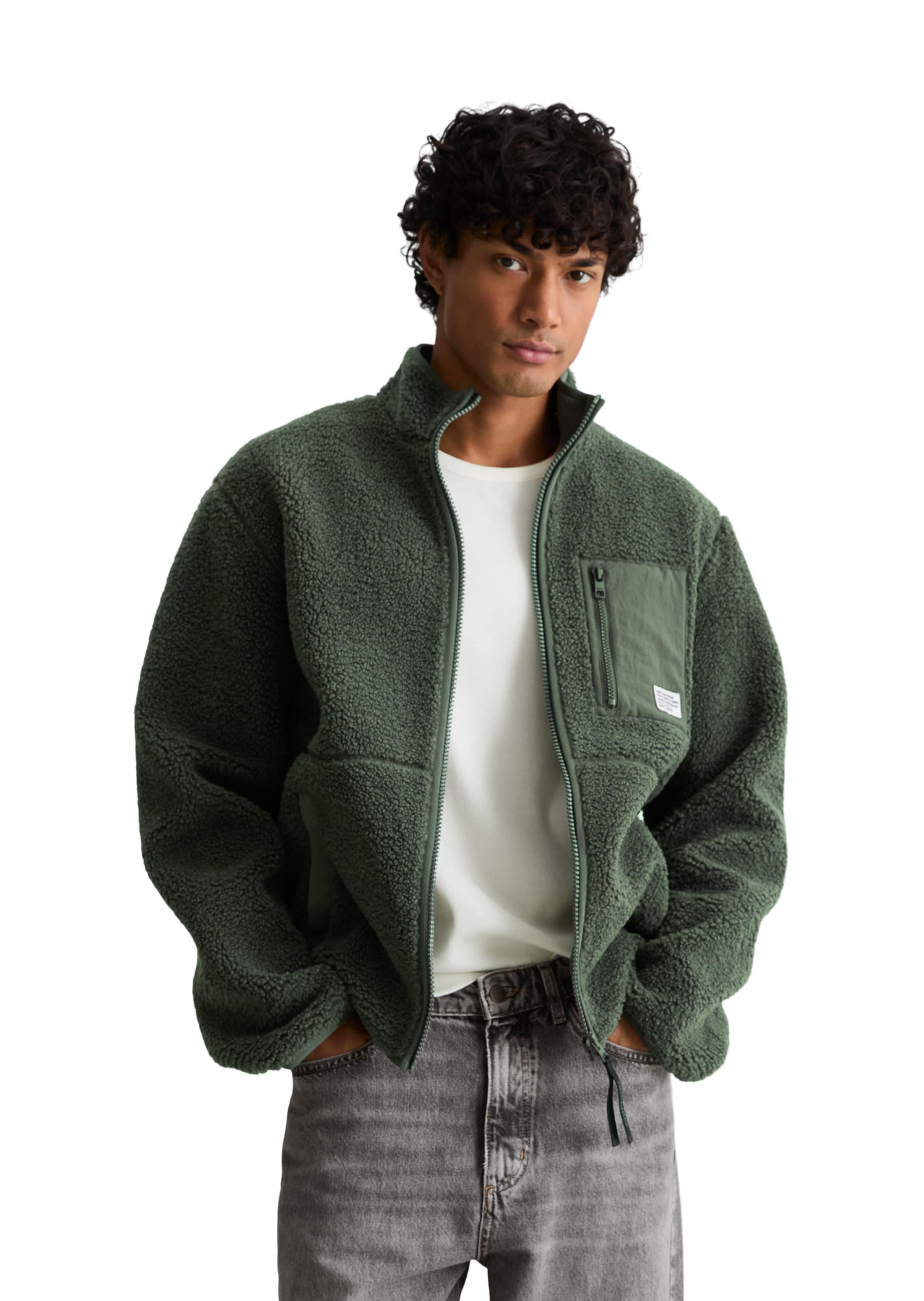 Marc O'Polo DENIM Fleece jas in Groen: voorkant