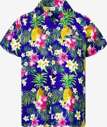 King Kameha Regular Fit Hemd 'Pineapple Flowers' in Blau: Vorderseite