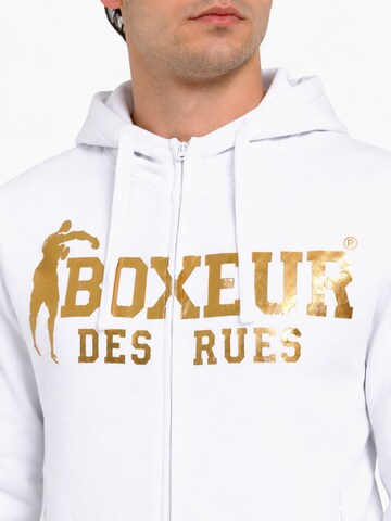 Boxeur des Rues Sweatshirt 'Herren Hoodie Fitted Boxeur des Rues mit Reißverschluss und Kapuze, Weiß, Goldenes Logo, Baumwolle' in White
