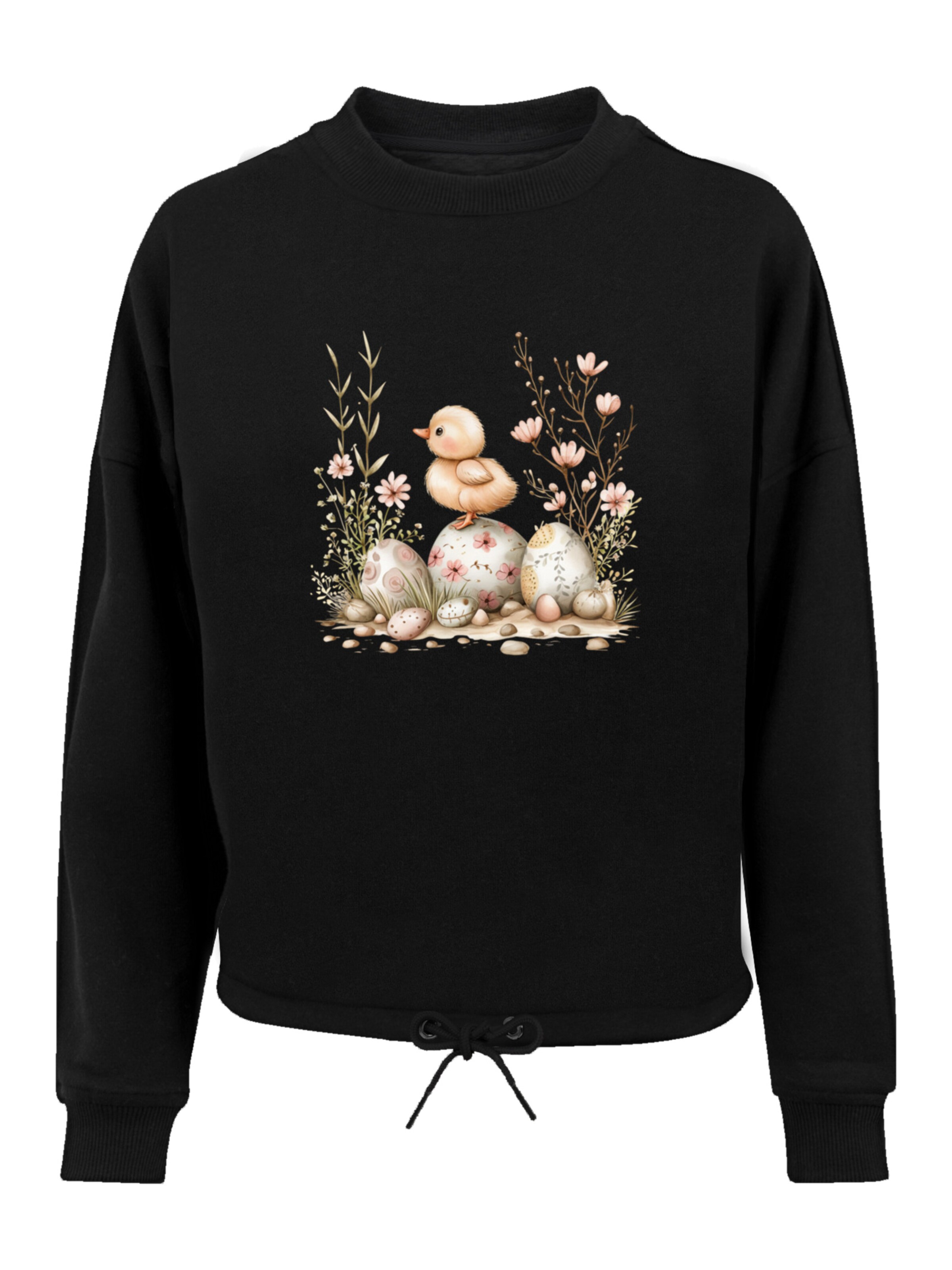 F4NT4STIC Sweatshirt 'Ostern Küken Ei Blumen' in Black: front