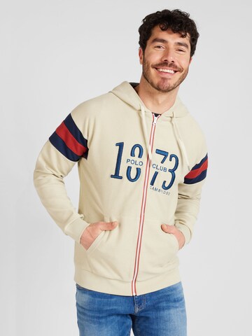 La Martina Zip-Up Hoodie in Beige: front