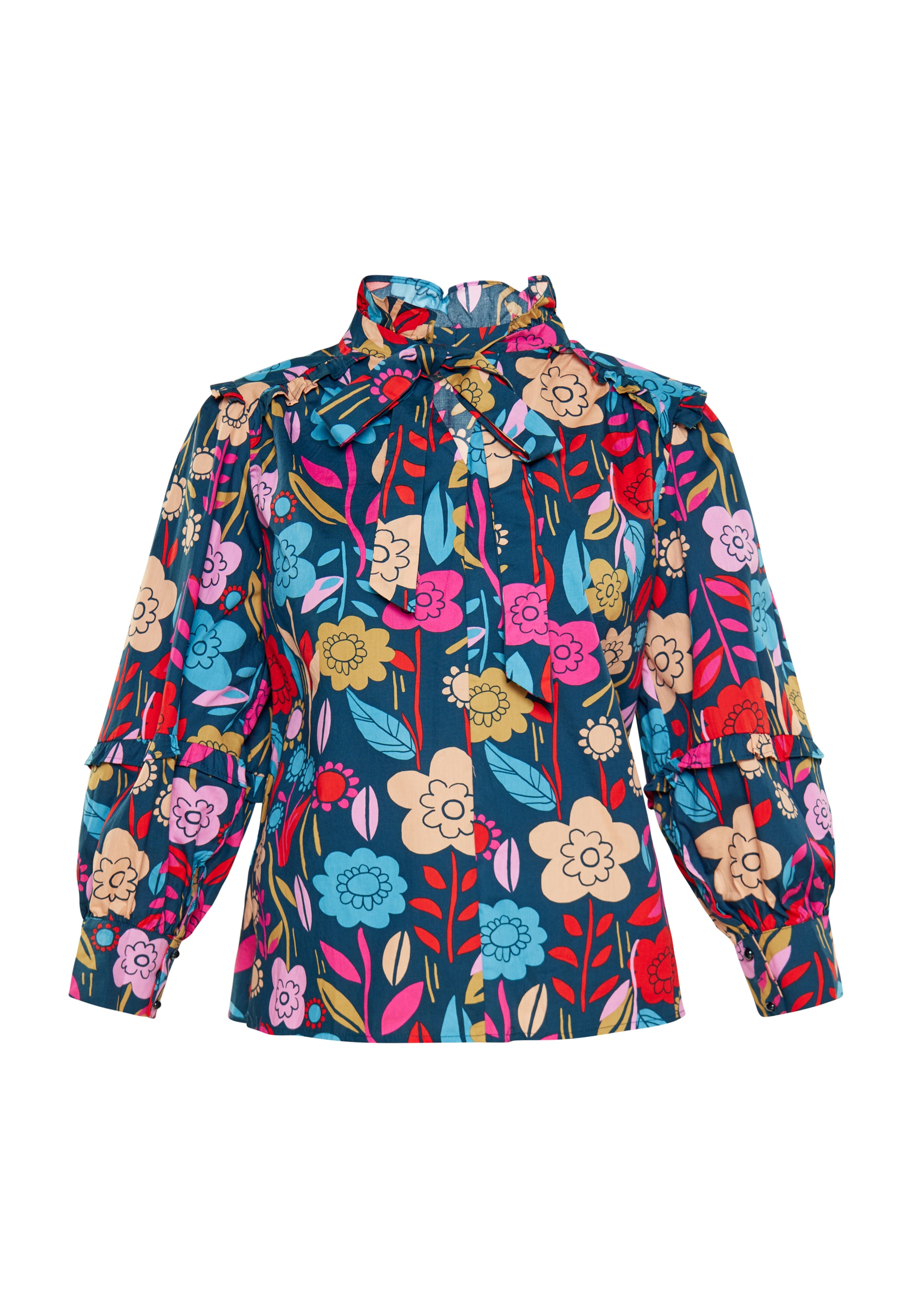 Usha Blusa em bege / azul claro / fúcsia / vermelho, Vista do artigo