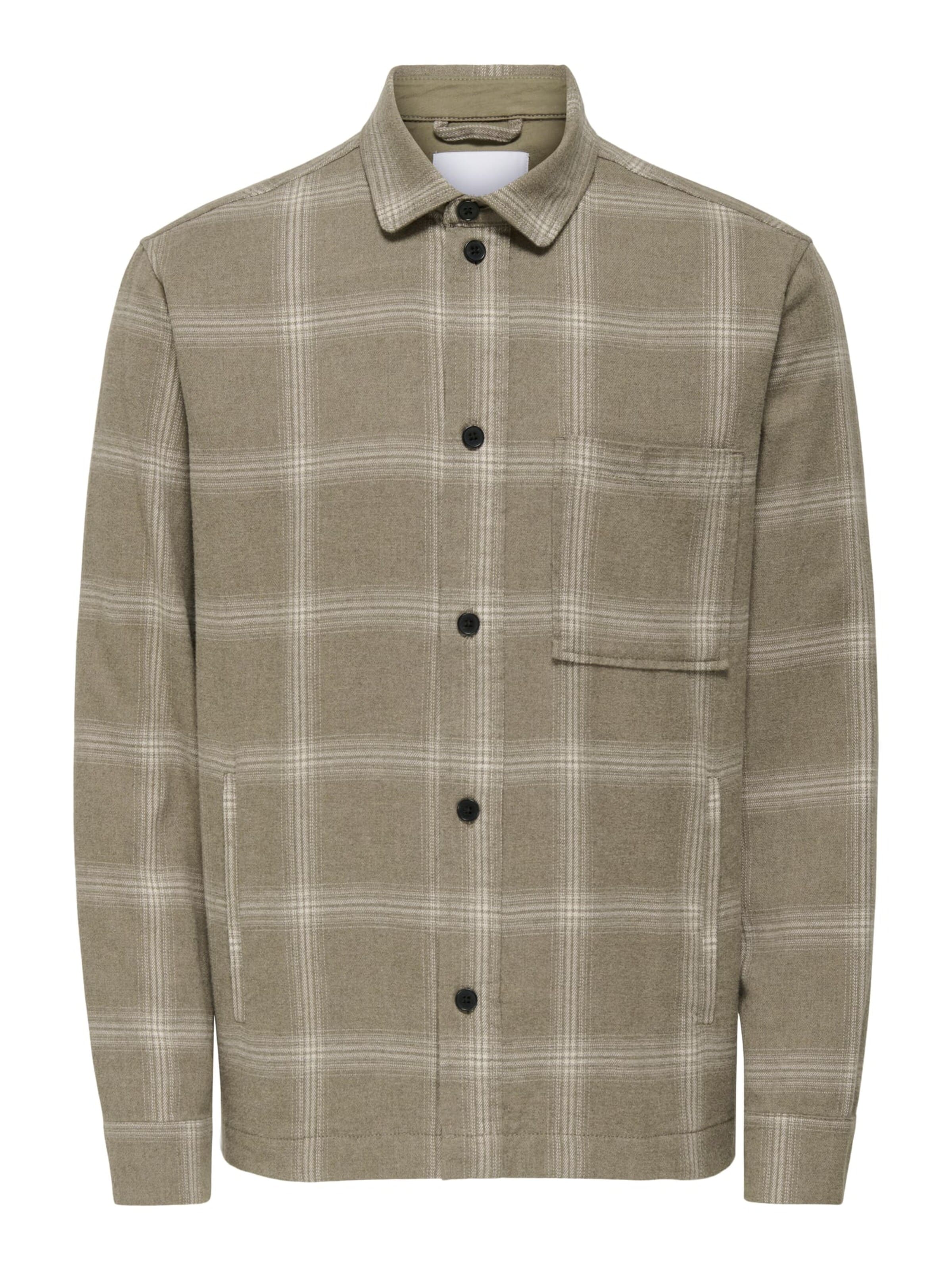 Only & Sons Comfort fit Button Up Shirt 'Aiden' in Brown: front