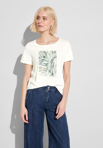 STREET ONE Shirt 'Glossy Leaf' in Wit: voorkant