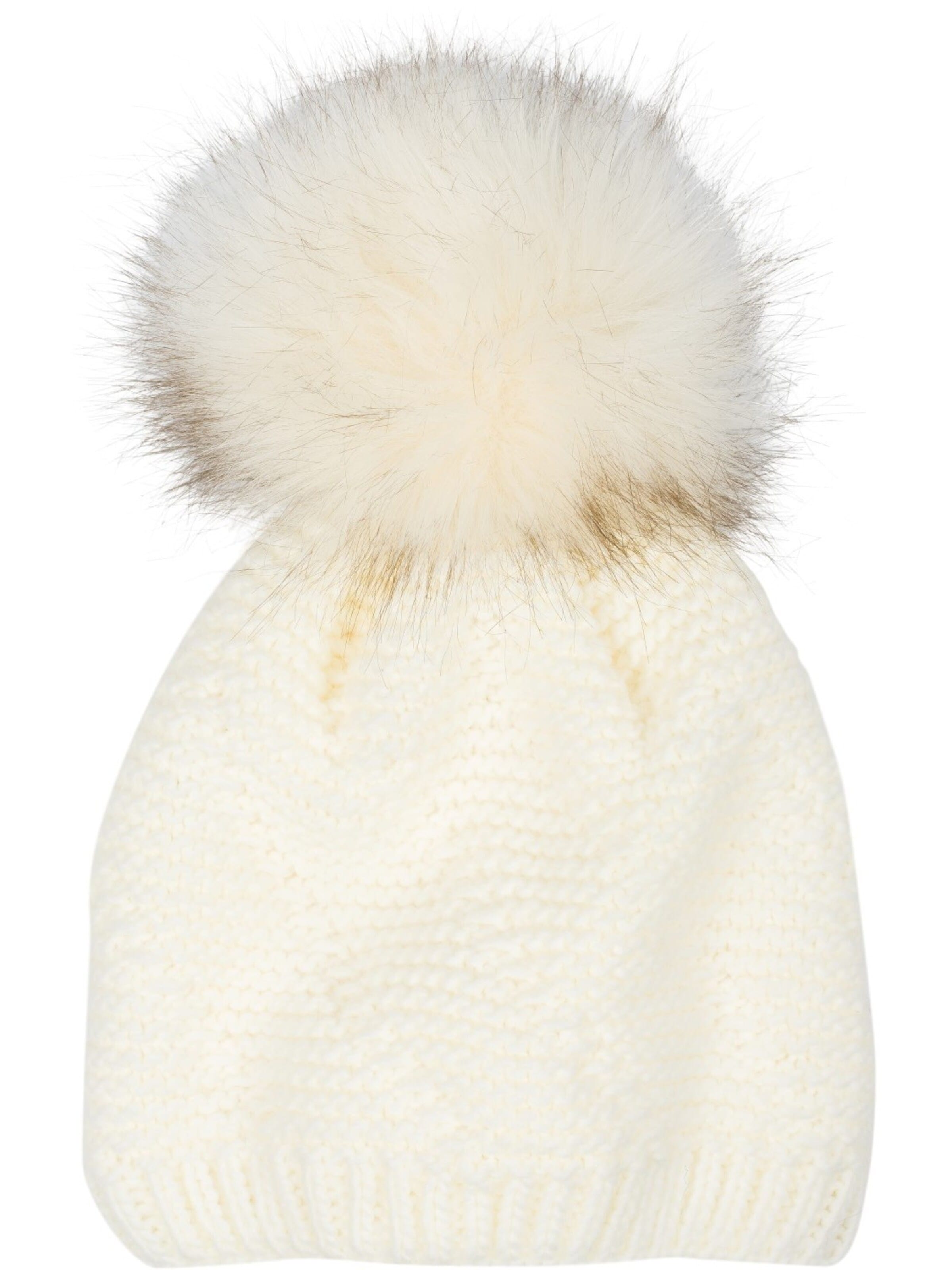 styleBREAKER Mütze 'Einfarbige Strick Bommelmütze mit Thermo-Fleece'‌‌‌‌ in Beige: Vorderseite