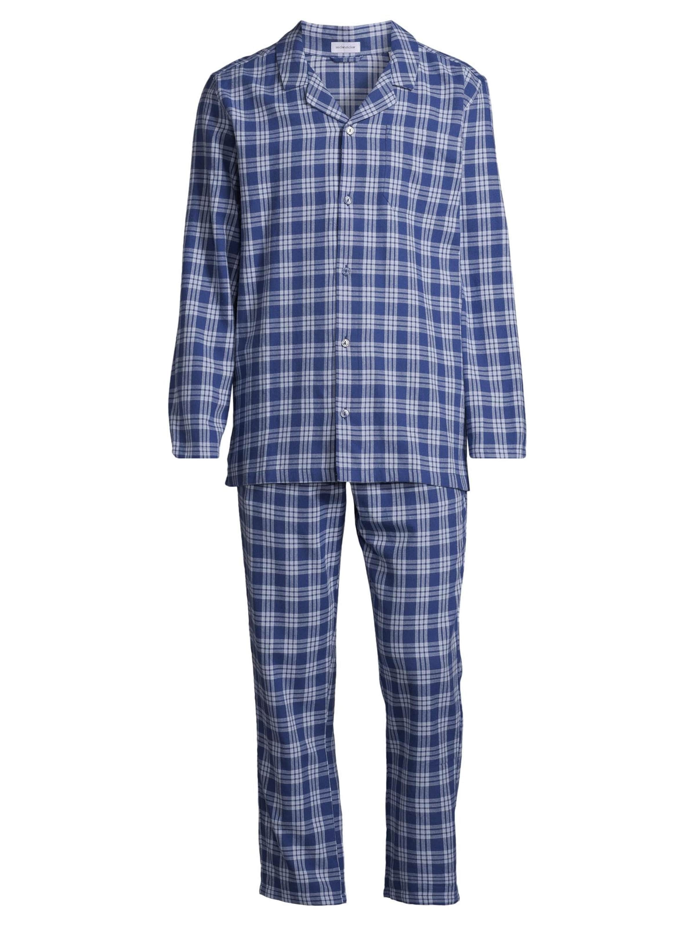 SEIDENSTICKER Pyjama lang 'Flanell'‌‌‌‌‌‌ in Blau: Vorderseite