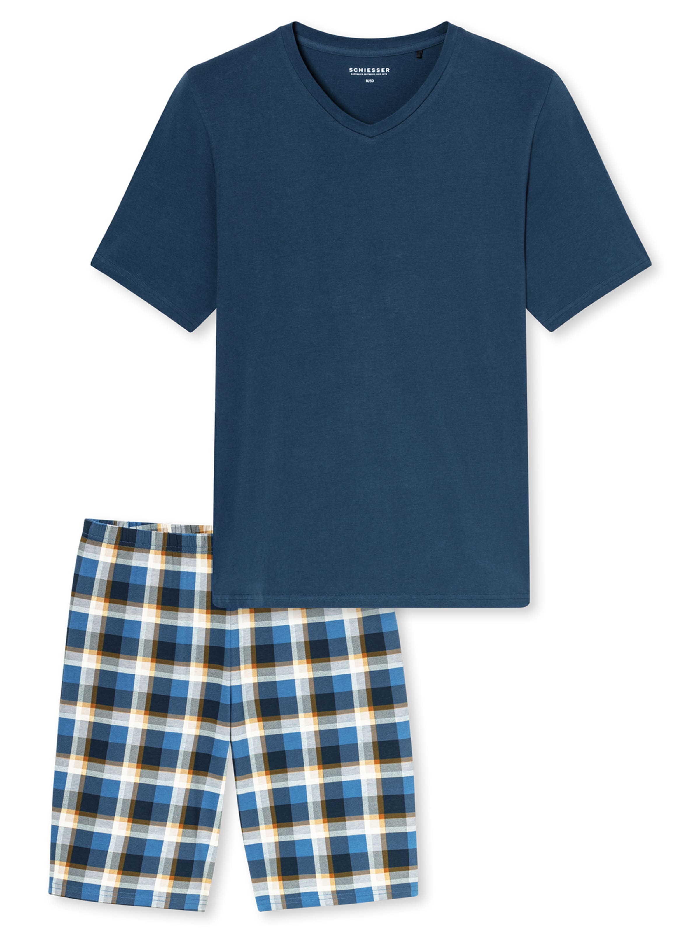 SCHIESSER Pyjama lang ' Casual Essentials ' in M in de kleur Donkerblauw / Geel / Wit, Productweergave