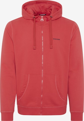 CHIEMSEE Athletic Zip-Up Hoodie in Red: front