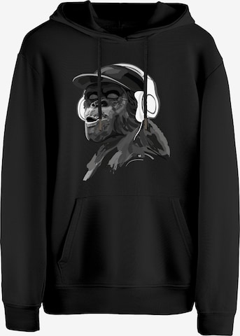 Felpa 'Monkey Mit DJ-Kopfhörer' di Cotton Prime in nero: frontale