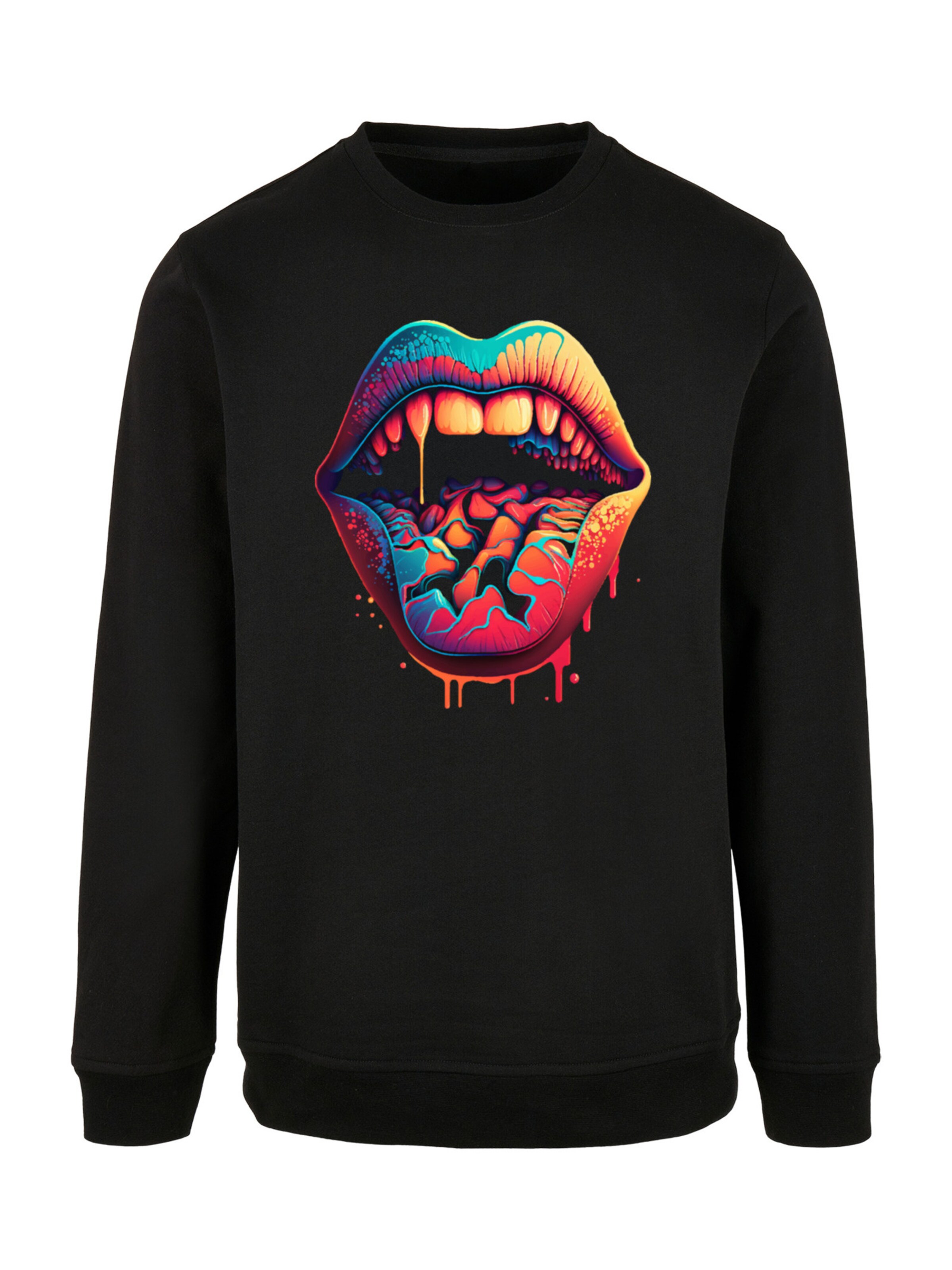 Sweat-shirt 'Drooling Lips' F4NT4STIC en noir : devant