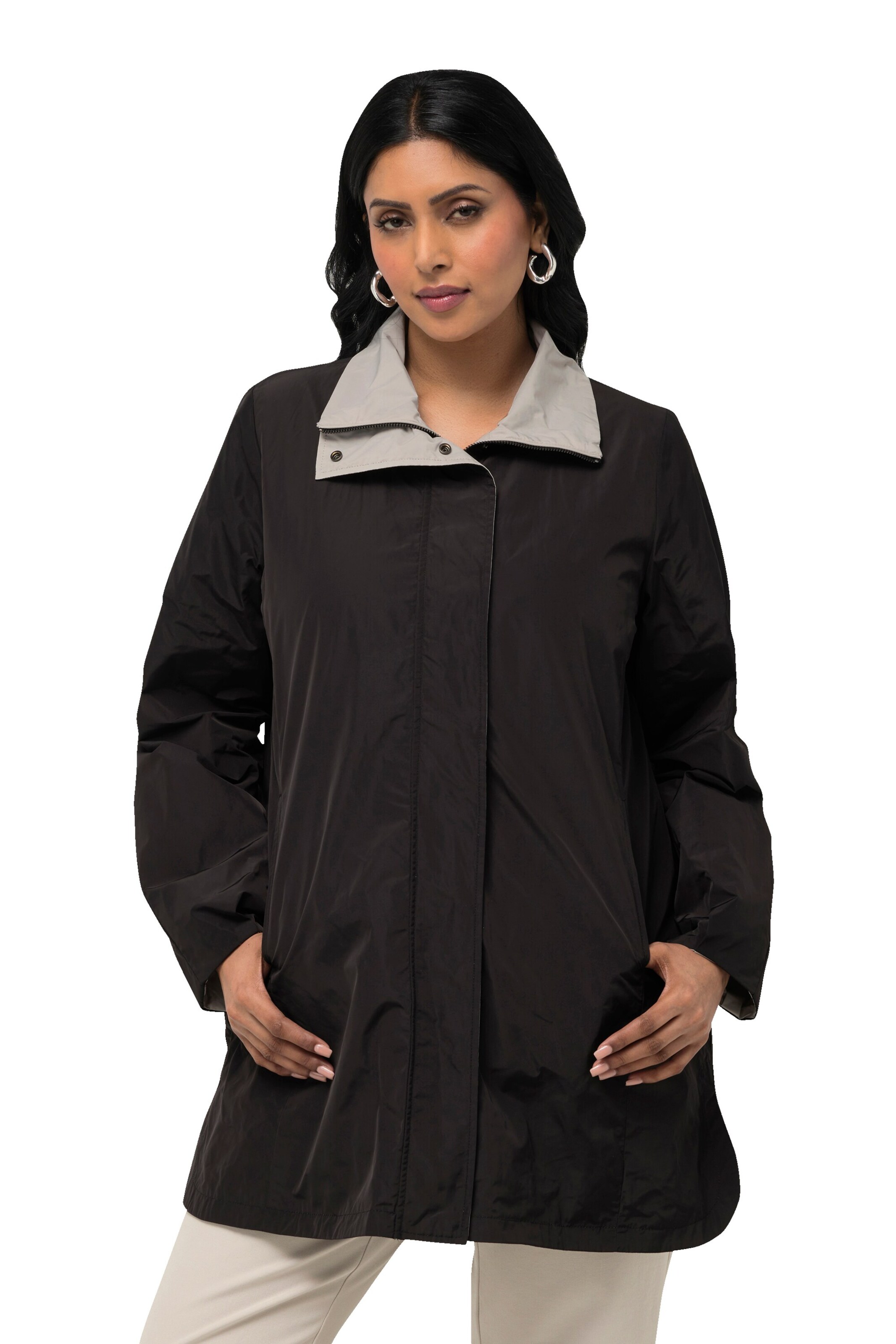 Ulla Popken Übergangsparka in Schwarz: Vorderseite