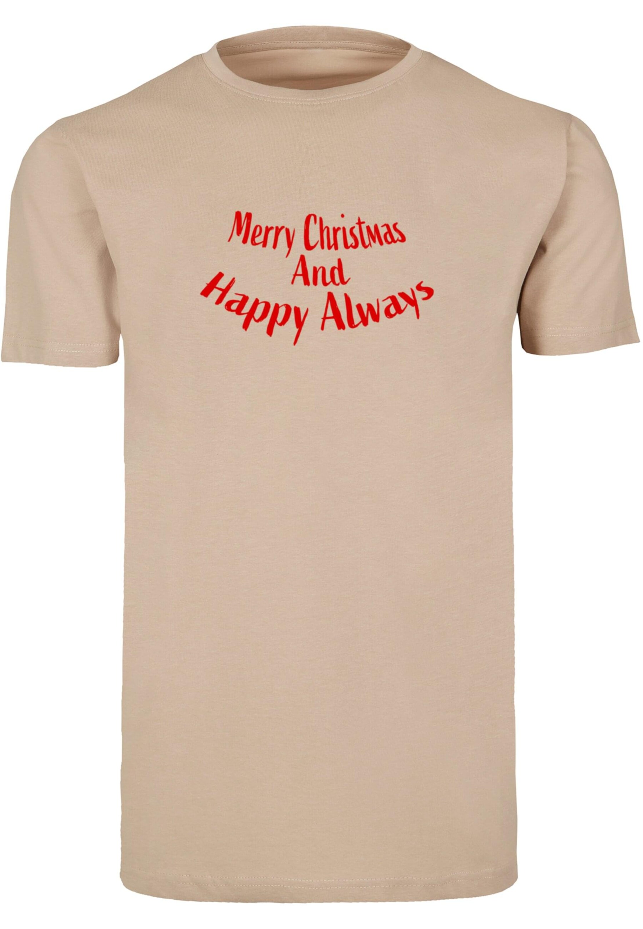 Merchcode T-Shirt 'Merry Christmas And Happy Always' in Beige: Vorderseite