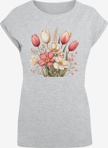 T-shirt 'Rosa weißer Frühlingsblumenstrauß' F4NT4STIC en gris : devant