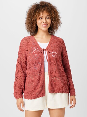 ONLY Curve Knit Cardigan 'BEACH LIFE' in Red: front