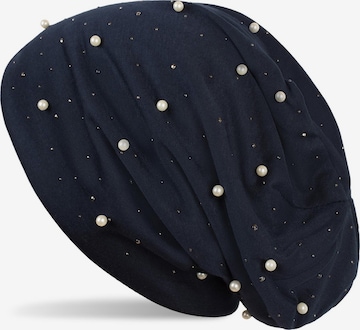 styleBREAKER Mütze 'Beanie mit Perlen und Strass Nieten' in Blau: Vorderseite