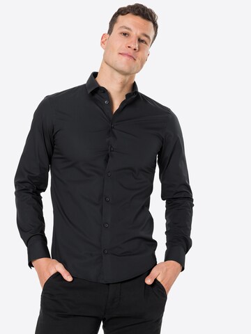 Casual Friday Slim fit Zakelijk overhemd in Zwart: voorkant