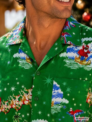 King Kameha Regular fit Skjorta 'Christmas Surf Santa' i grön