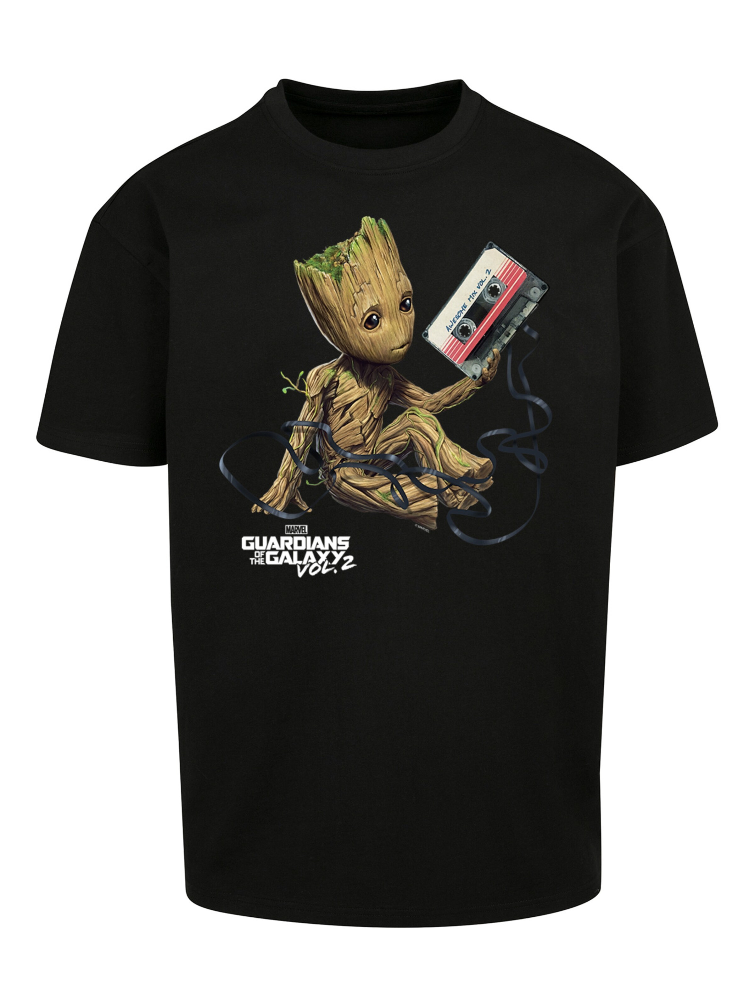 F4NT4STIC Shirt 'Marvel Guardians Of The Galaxy Vol2 Groot Tape' in Black: front