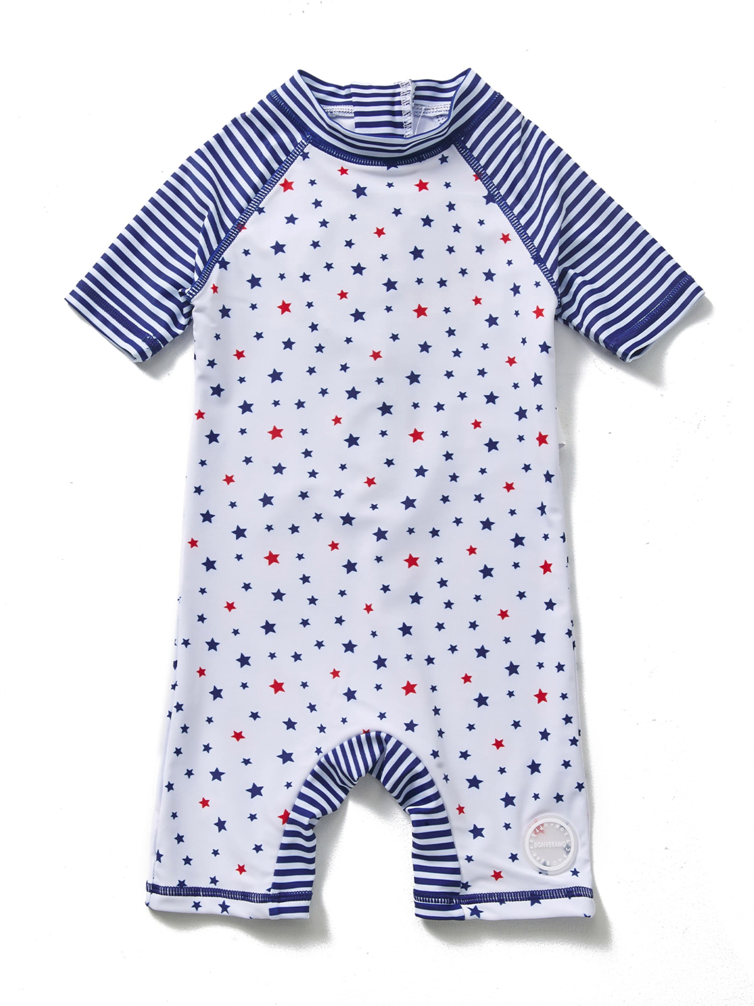 BONVERANO Athletic Swimwear 'Baby Mädchen UV Badeanzug 50+ Kurzarm Rückenreißverschluss inkl Sonnenhut' in White: front
