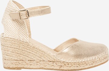 Alhamas - Sandalias con hebilla 'Alpargata Cuña 7 cm' en oro: frente