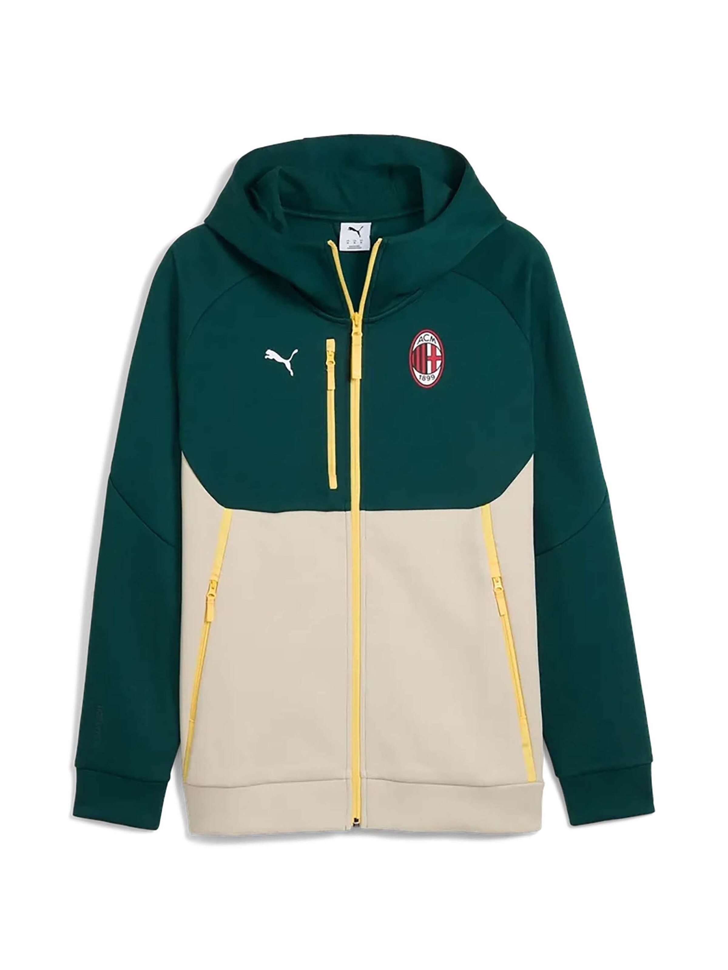 PUMA Sportsweatshirt 'AC Milan Pumatech' in de kleur Taupe / Donkergrijs / Rood / Wit, Productweergave