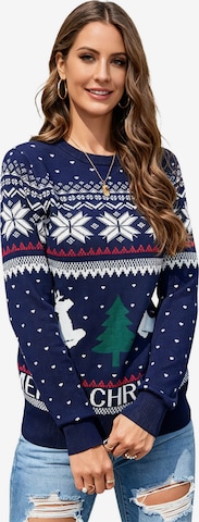 KoJooin Sweater 'Damen Langarm Weihnachtspullover – Lustiger Rentier Strickpullover für festliche Stimmung' in Blue: front
