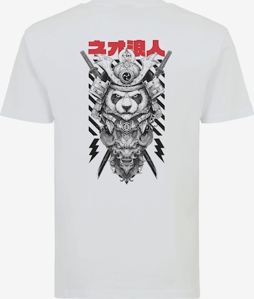 Oldskull Shirt 'Asian Panda Samurai Warrior Graphic' in Wit: voorkant