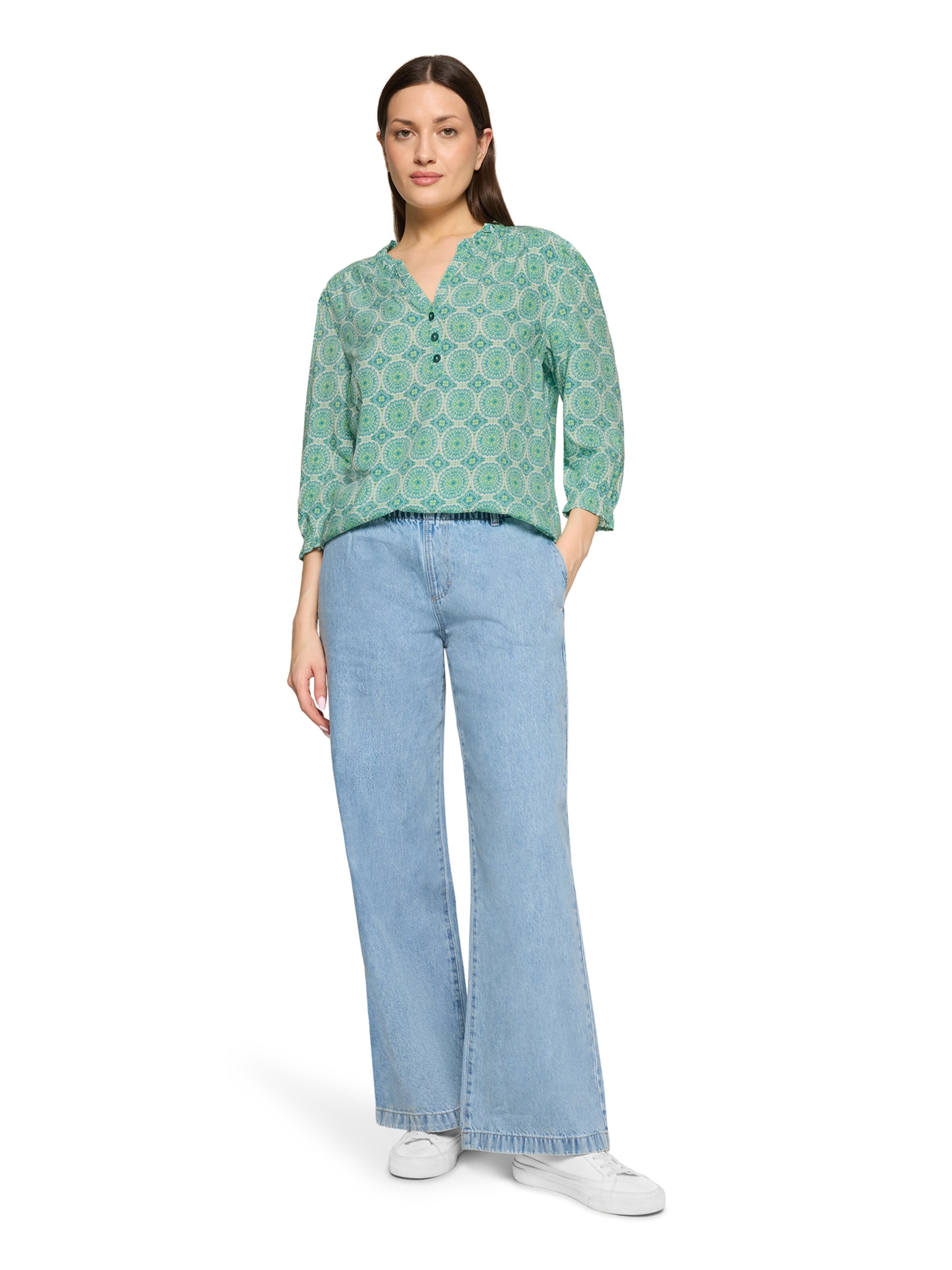 Cartoon Casual-Bluse mit Raffung in Grün