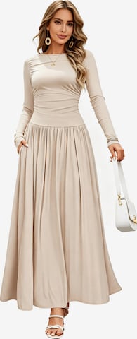 KoJooin Dress 'Damen Langarm Strickkleid mit Rundhals, Raffung und Taschen – Figurbetontes, elegantes Midikleid' in Orange: front