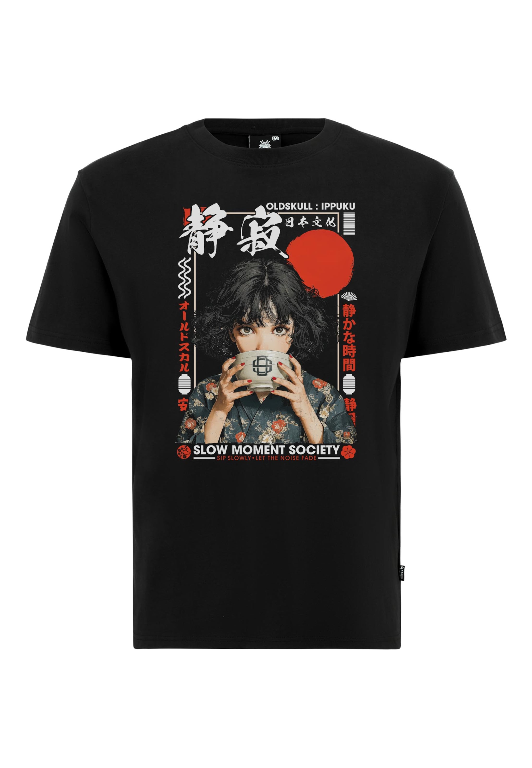 Oldskull Shirt 'Asian Tea Time Kimono Graphic' in Black: front