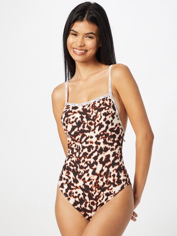 Calvin Klein Swimwear Bralette Swimsuit in Beige: front