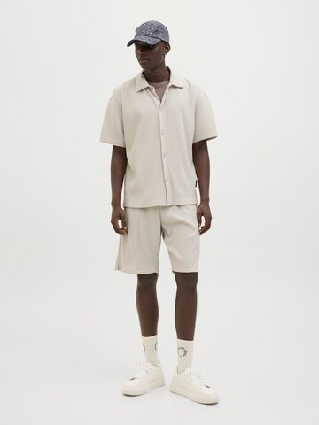 JACK & JONES Comfort fit Button Up Shirt 'JCOInterlude' in Beige