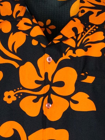 Maglietta 'Hibiscus Black Line' di King Kameha in arancione