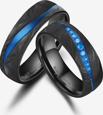 MARRYA Ring 'MARRYA BT-17 Black Titanium Ocean Blue Edition' in Blauw: voorkant