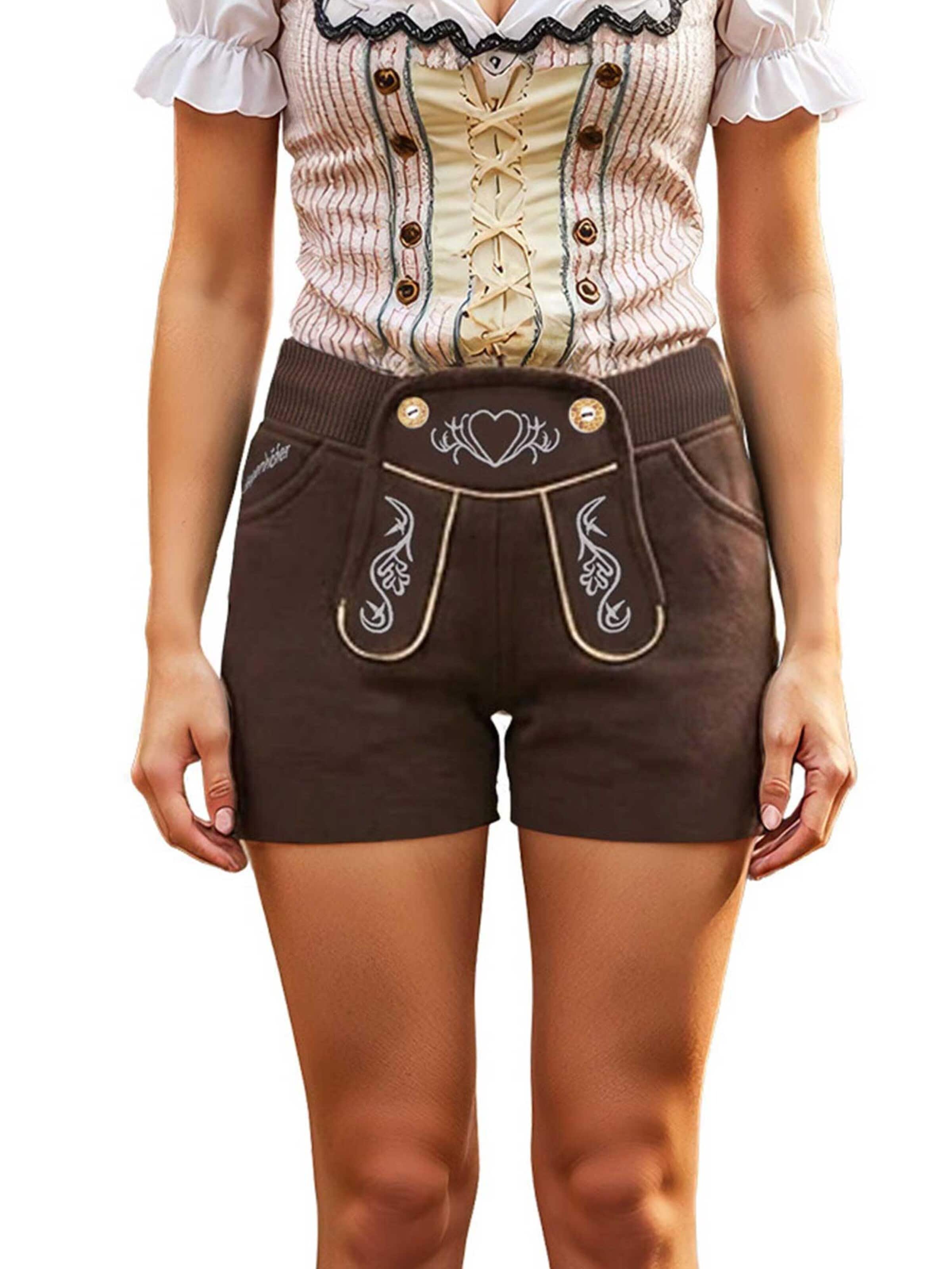 Steigenhöfer Regular Trachtenhose 'Kurze Jogginghose im Lederhose Damen Look - Helene'‌‌‌‌‌‌ in Braun: Vorderseite