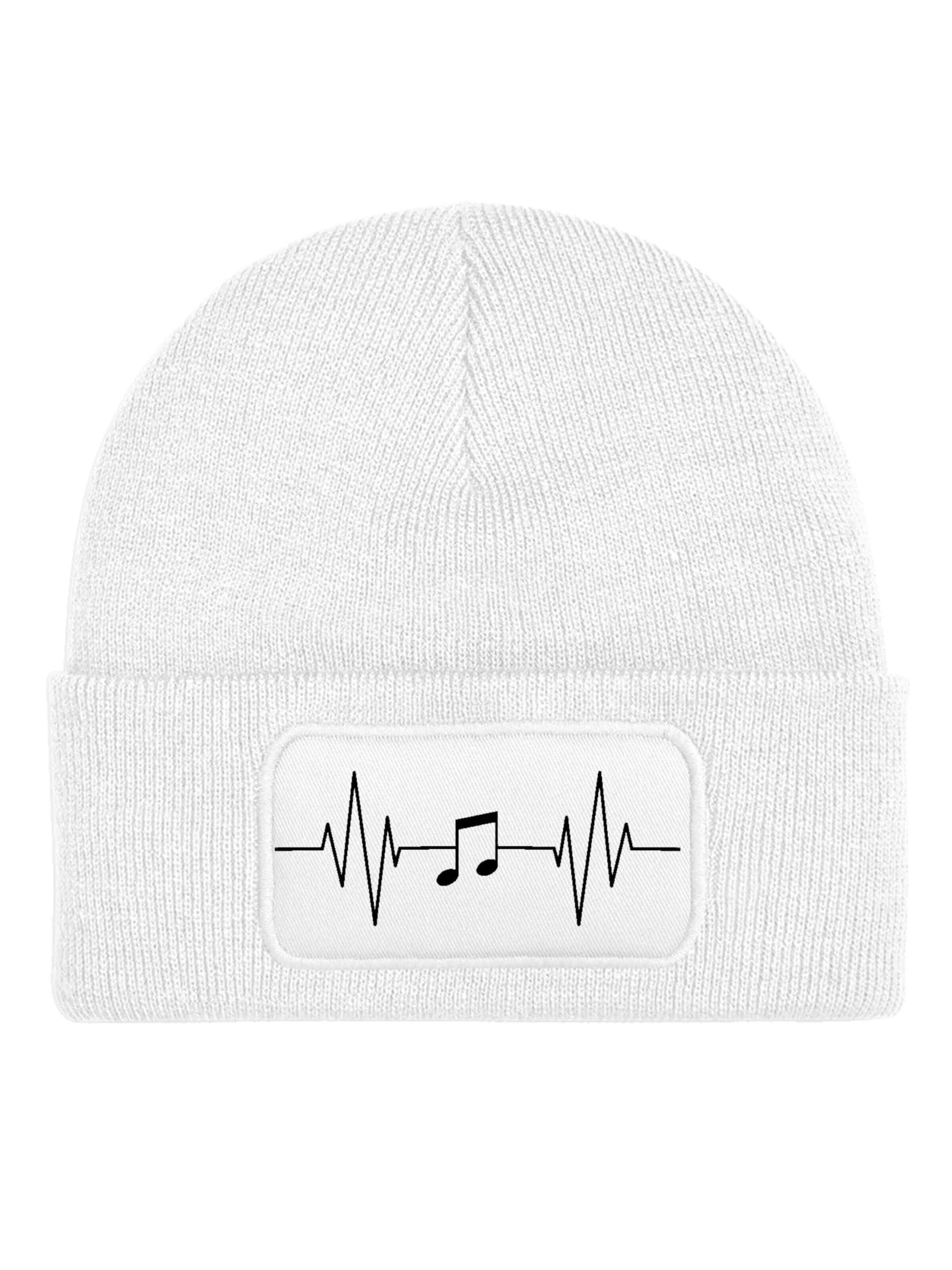 Youth Designz Beanie 'Heartbeat Musik' in White: front
