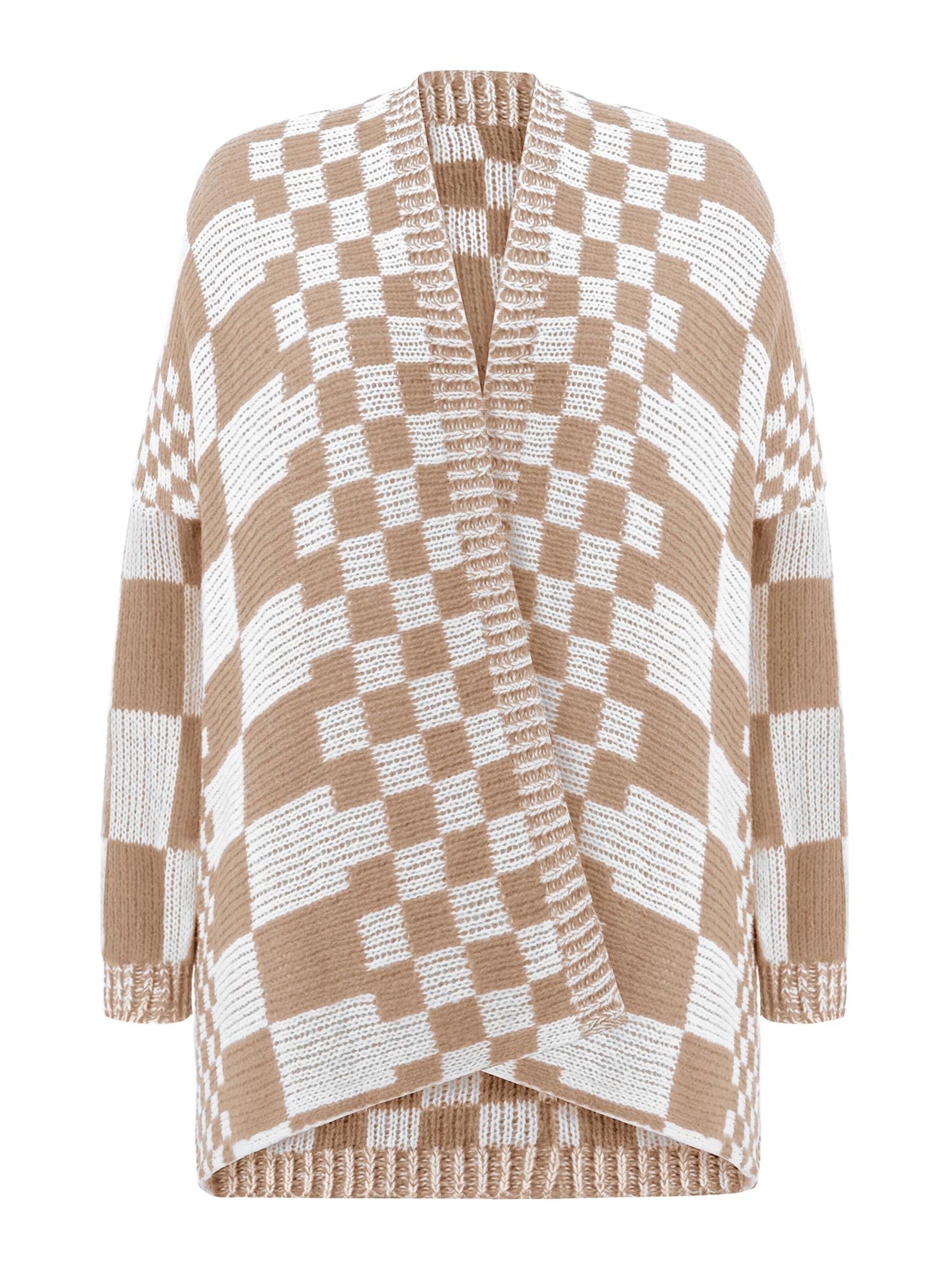 Imily Bela Cardigan i mørkebeige / hvid, Produktvisning