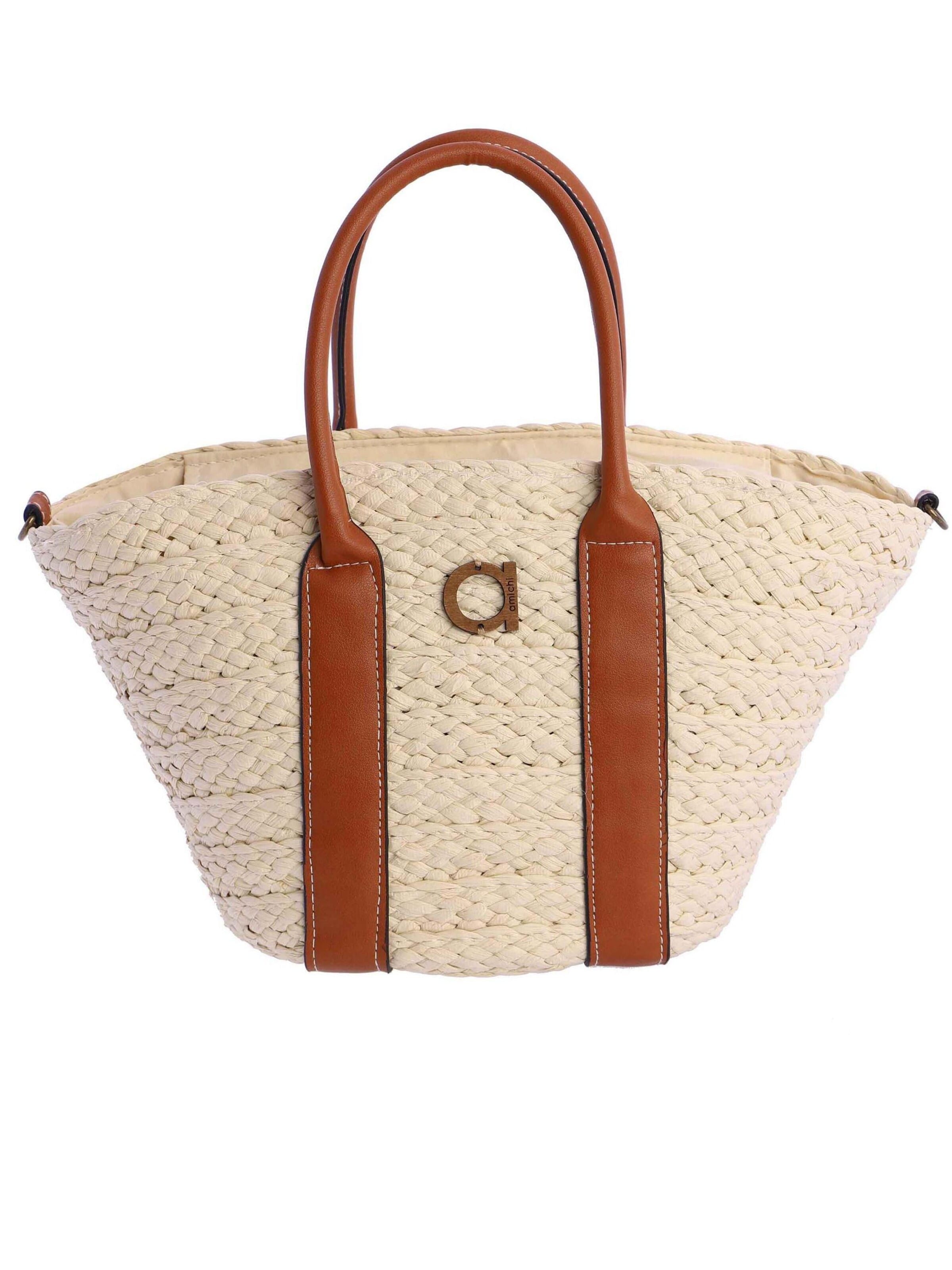 Amichi - Bolso de mano 'Bolso de mano para mujer Gomera de fibras naturales con cremallera' en blanco: frente