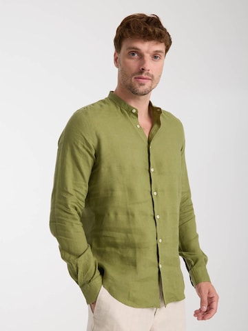 Slim fit Camicia business 'Caravaggio Linen Man Shirt Green' di 7Camicie in verde