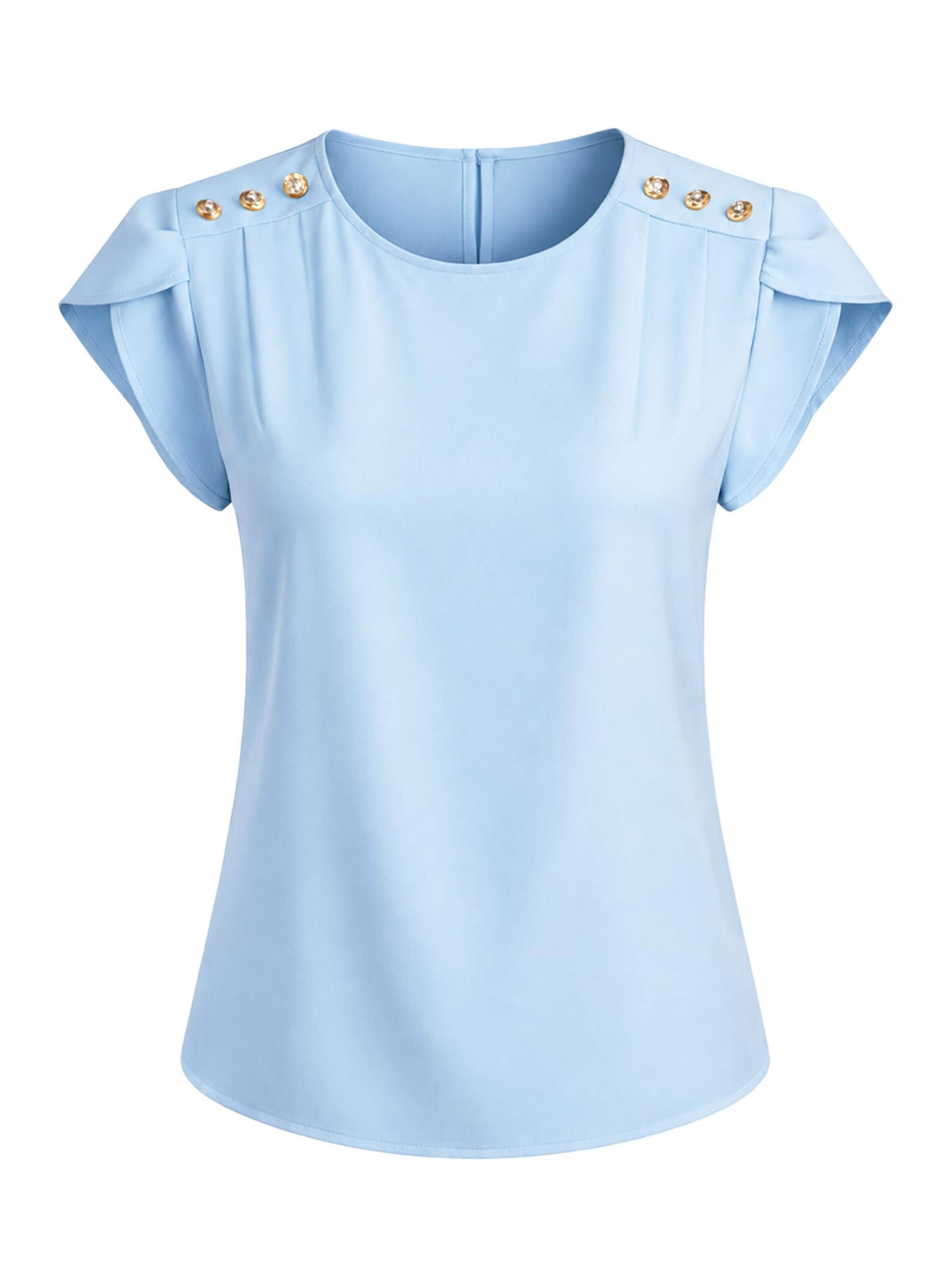 REGINA FASHION Blouse 'Short Sleeve Blouse with Decorative Shoulder Buttons' in Blue: front