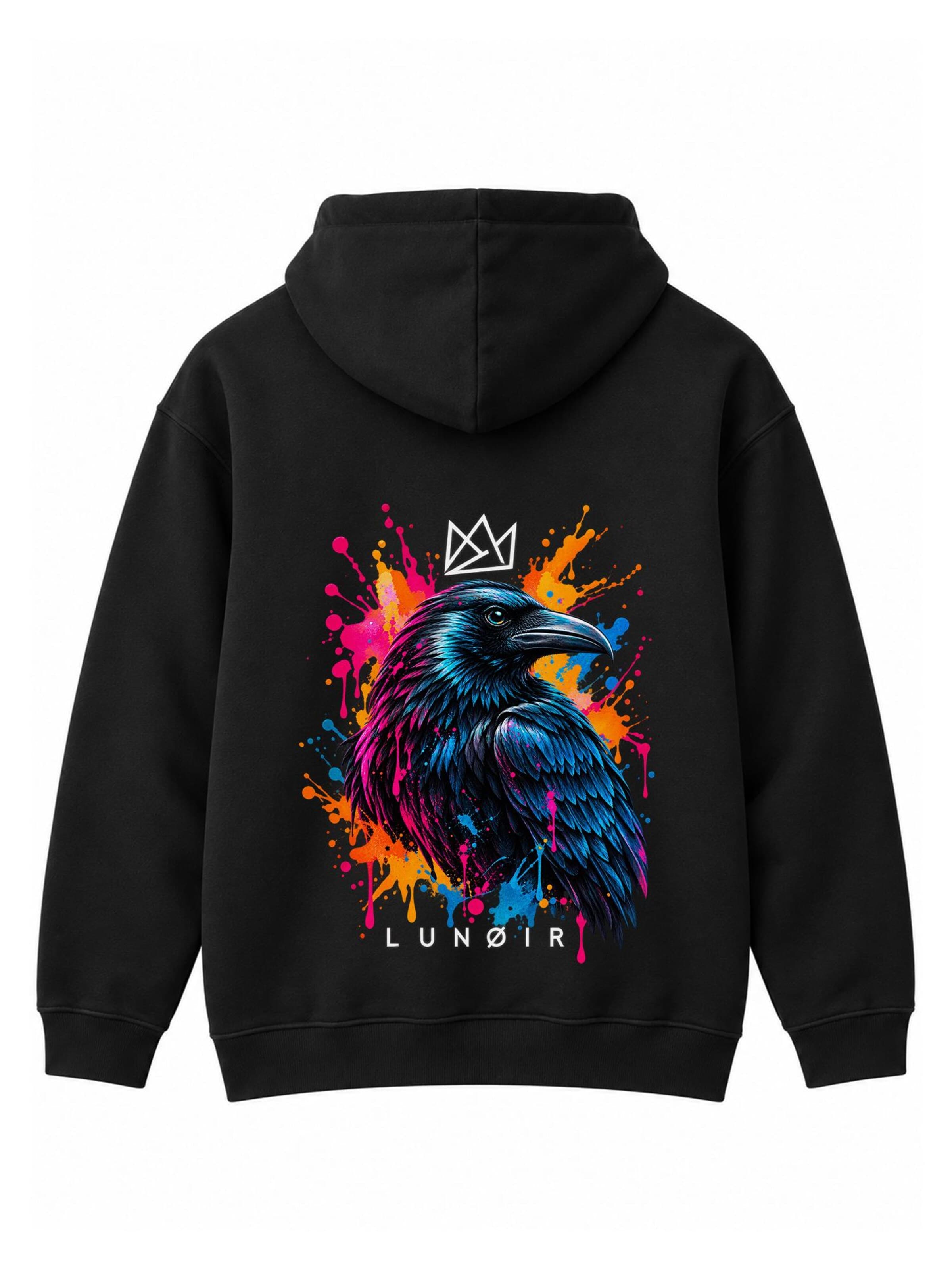 LUNØIR Studio Mikina 'Tropical Riot – Neon Raven' – černá: přední strana