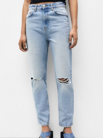 Tapered Jeans de la Pull&Bear pe albastru: față