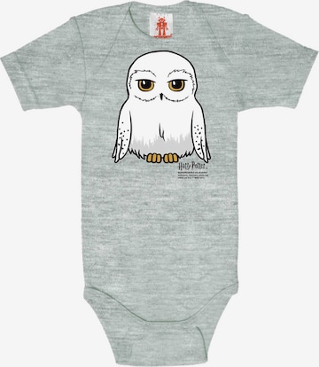 LOGOSHIRT Baby-Body 'Harry Potter - Hogwarts & Hedwig-Print' in Grau