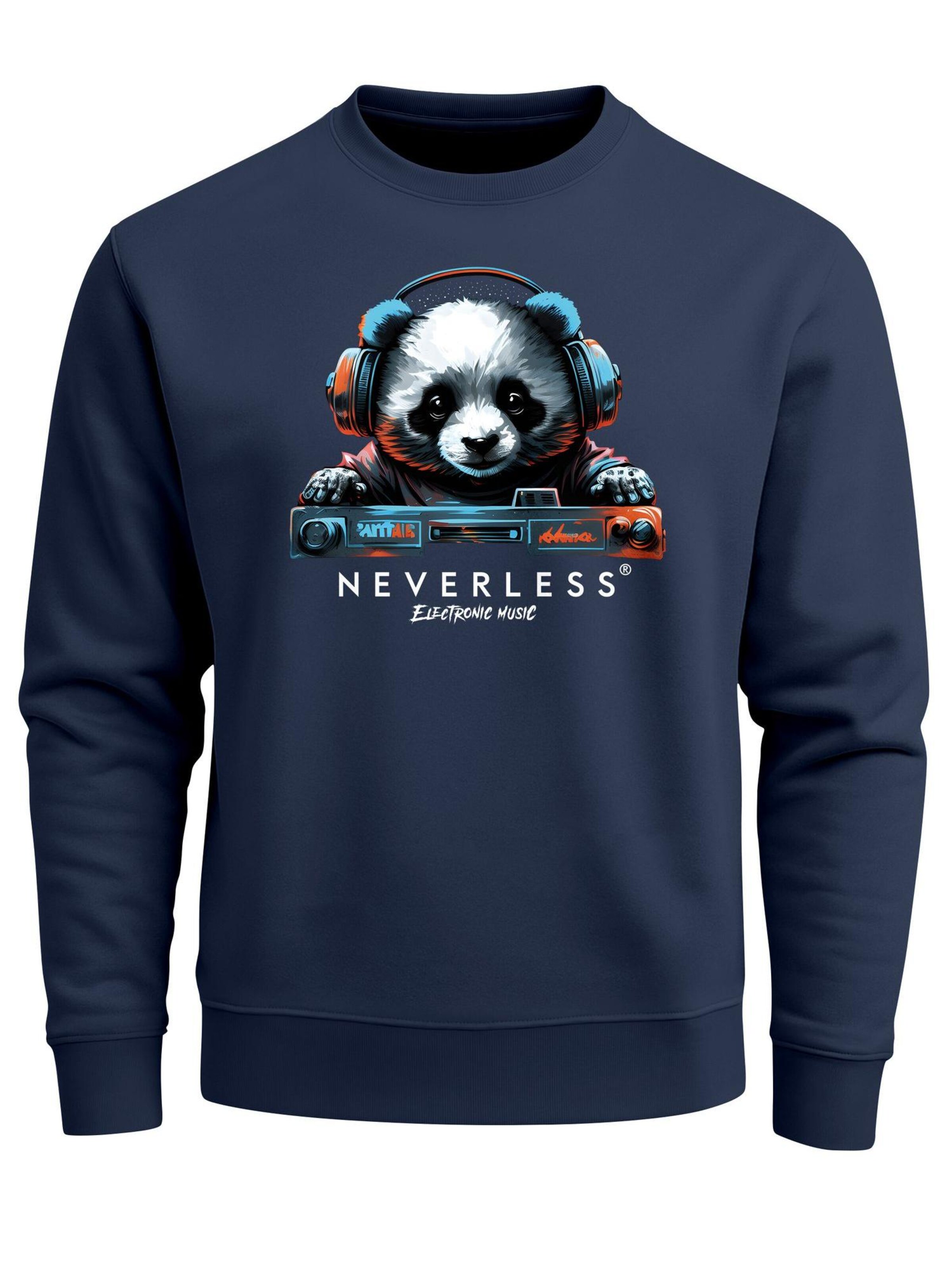 Neverless Sweatshirt 'Panda DJ'‌‌‌‌‌‌ in Blau: Vorderseite