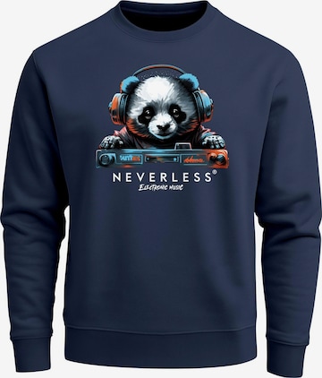 Neverless Sweatshirt 'Panda DJ' in Blau: Vorderseite